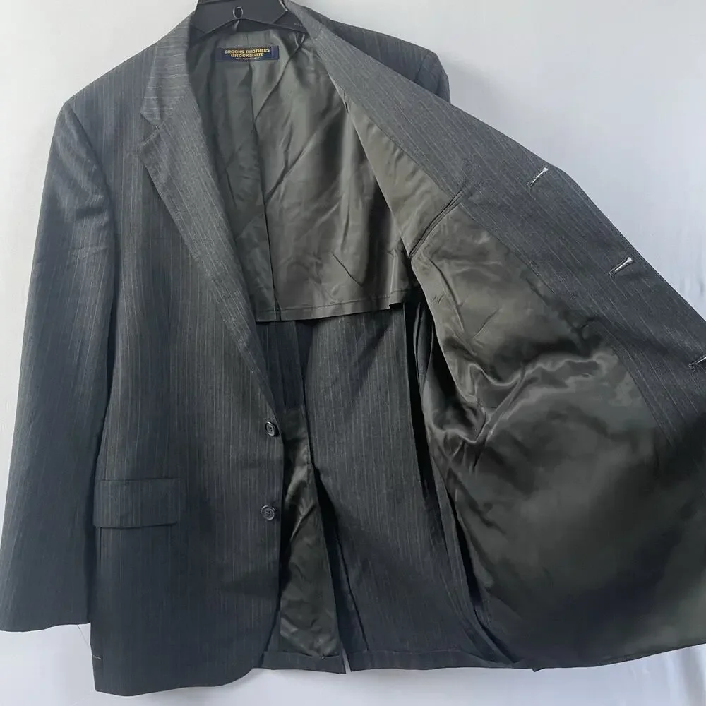 Vtg Brooks Brothers Brooksgate Wool Blazer Gray Pinstripe‎ 38R Classic Fit USA